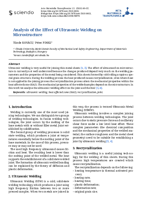 (PDF) Analysis of the Effect of Ultrasonic Welding on Microstructure