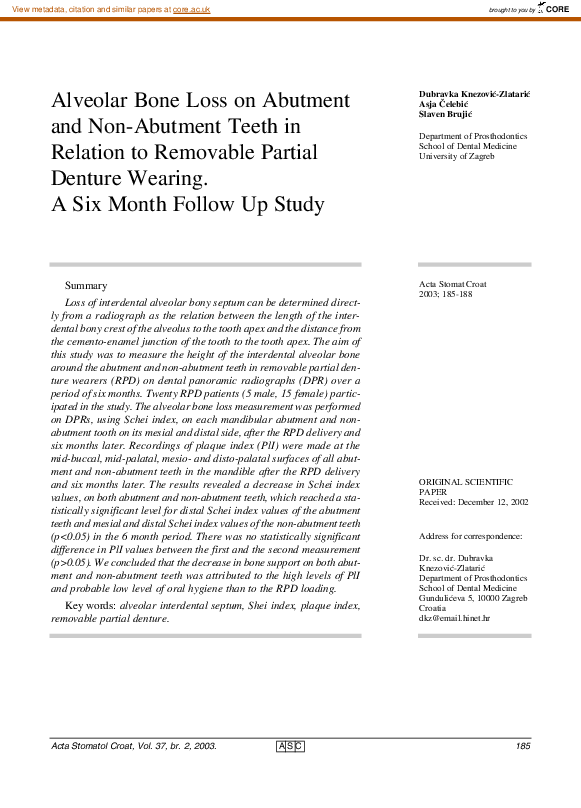 (PDF) Alveolar Bone Loss on Abutment and Non-Abutment Teeth as Related ...