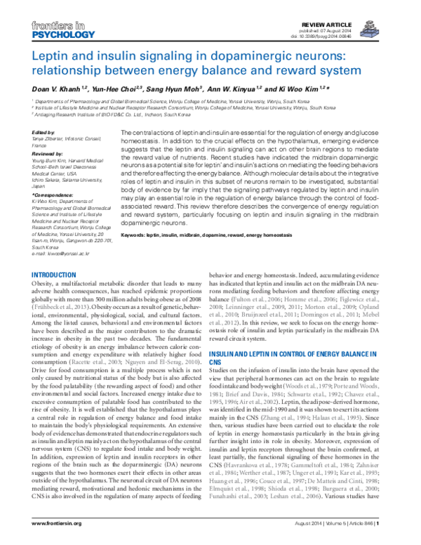 (PDF) Leptin and insulin signaling in dopaminergic neurons ...
