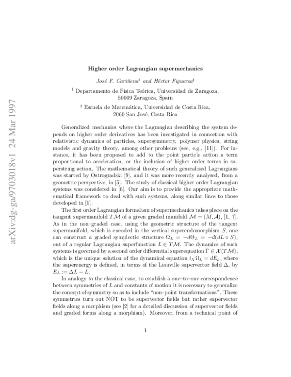 (PDF) Higher order Lagrangian supermechanics