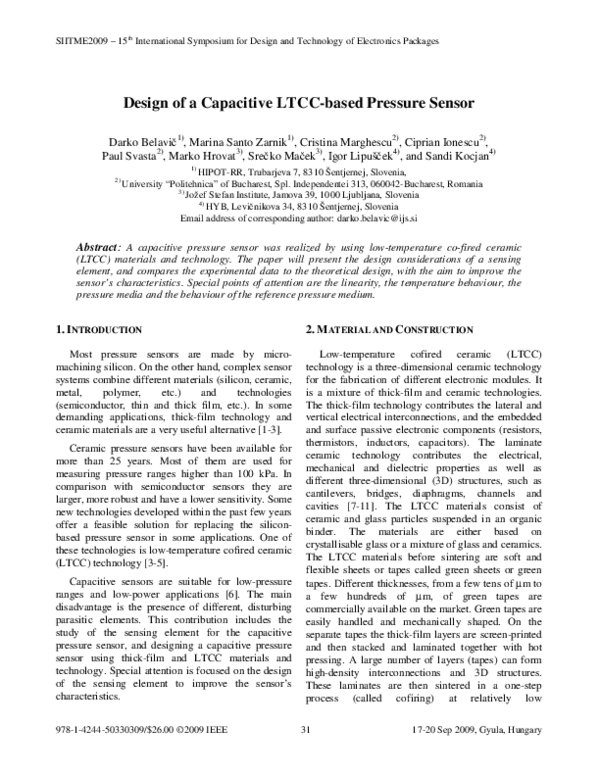 (PDF) Design of a Capacitive LTCC-based Pressure Sensor
