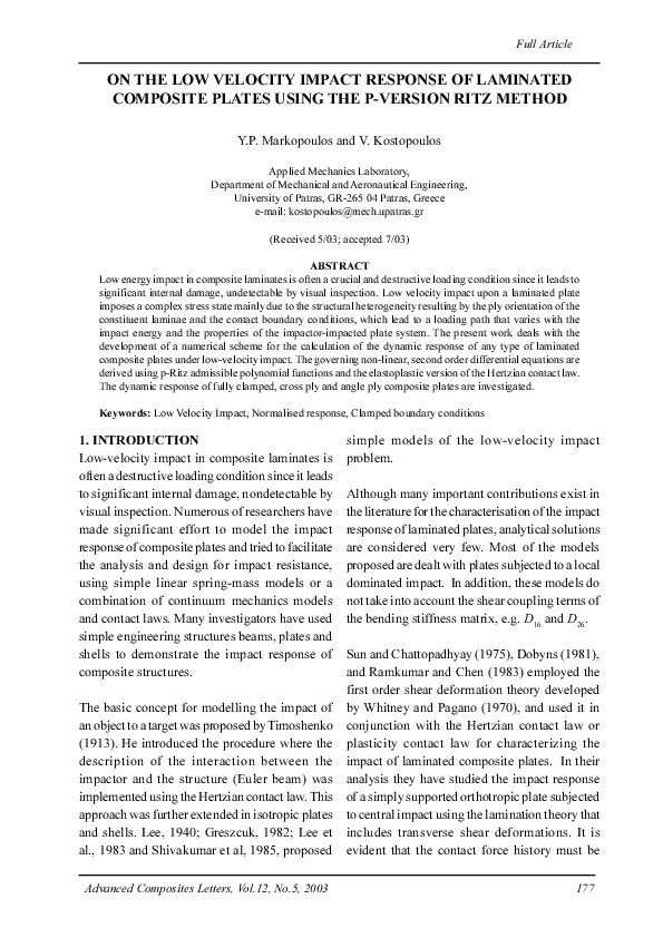 (PDF) On the Low Velocity Impact Response of Laminated Composite Plates ...