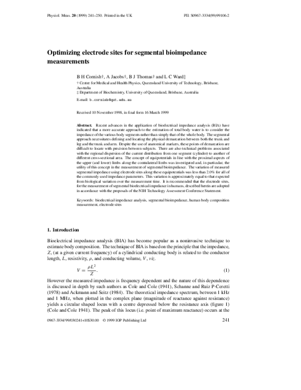 (PDF) Optimizing electrode sites for segmental bioimpedance measurements