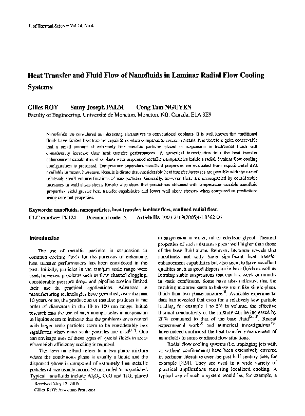 (PDF) Heat transfer and fluid flow of nanofluids in laminar radial flow ...