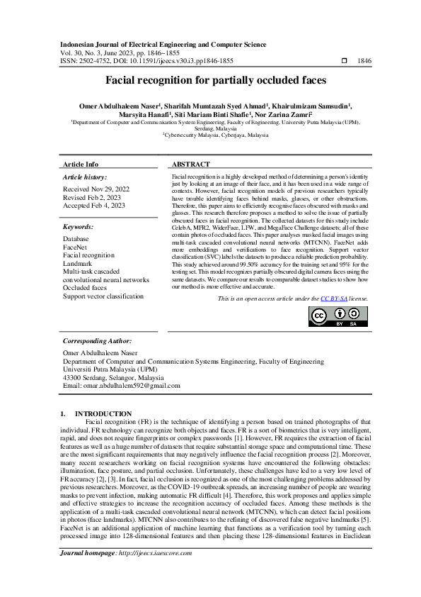 (PDF) Facial recognition for partially occluded faces