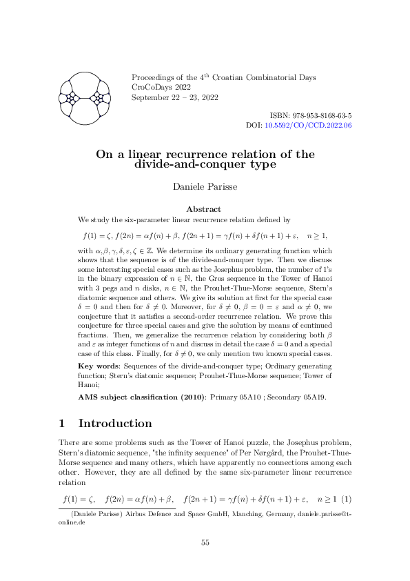 (PDF) On a linear recurrence relation of the divide-and-conquer type
