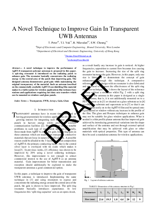 (PDF) A novel technique to improve gain in transparent UWB antennas