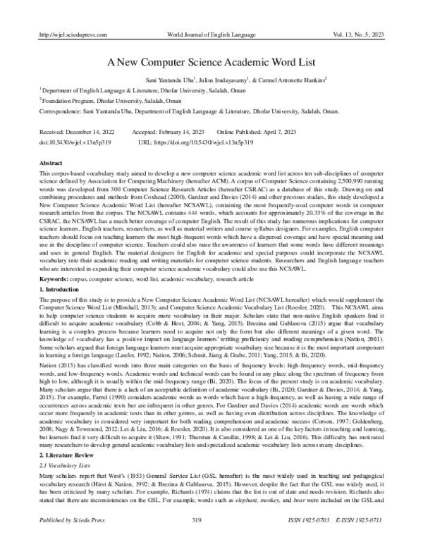 (PDF) A New Computer Science Academic Word List