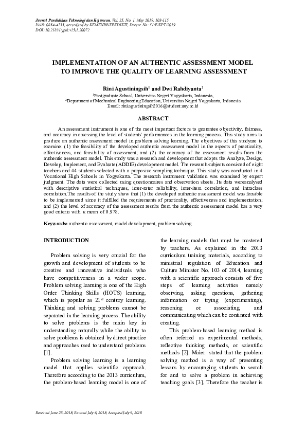 (PDF) Implementation of an Authentic Assessment Model to Improve the ...