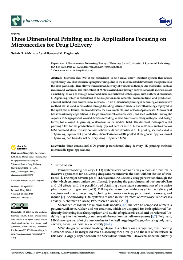(PDF) Three Dimensional Printing and Its Applications Focusing on ...