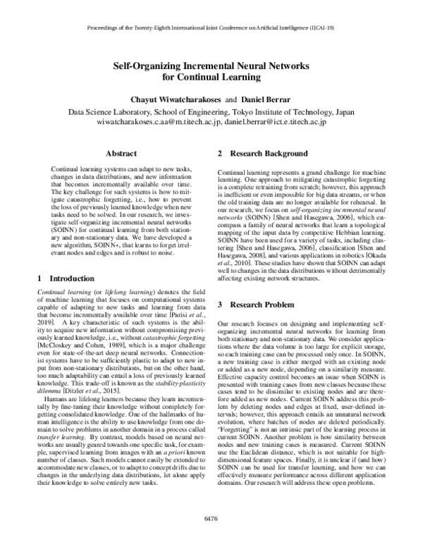 (PDF) Self-Organizing Incremental Neural Networks for Continual Learning