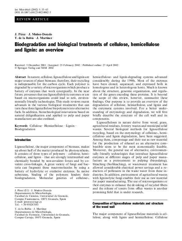 (PDF) Biodegradation and biological treatments of cellulose ...