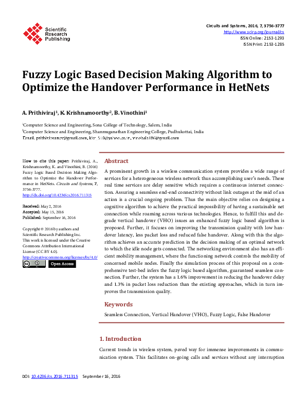 (PDF) Fuzzy Logic Based Decision Making Algorithm to Optimize the ...