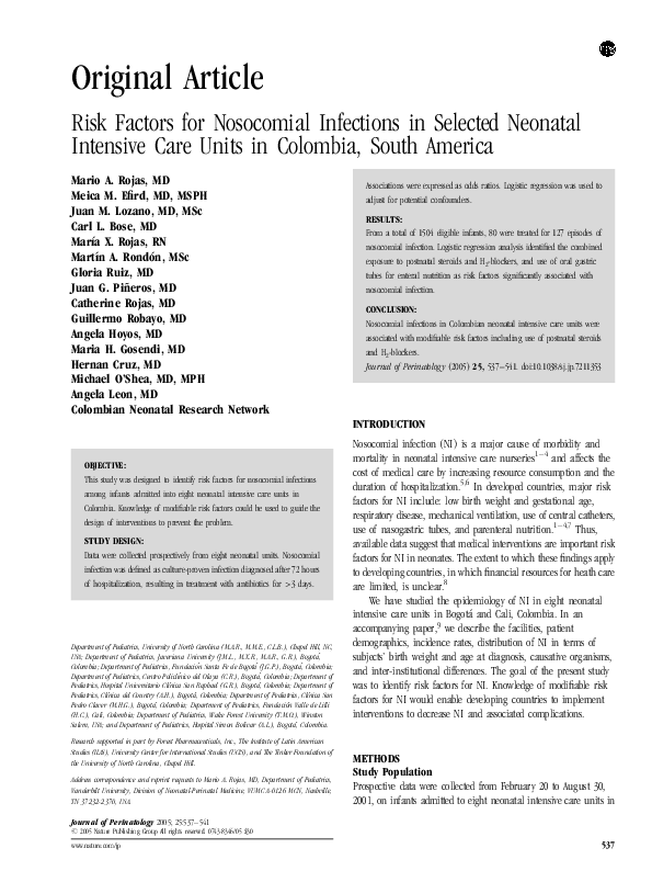 (PDF) Risk Factors for Nosocomial Infections in Selected Neonatal ...