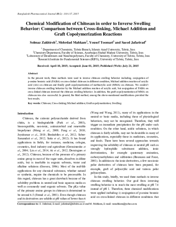 (PDF) Chemical Modification of Chitosan in order to Inverse Swelling ...