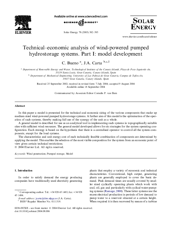 (PDF) Technical–economic analysis of wind-powered pumped hydrostorage ...