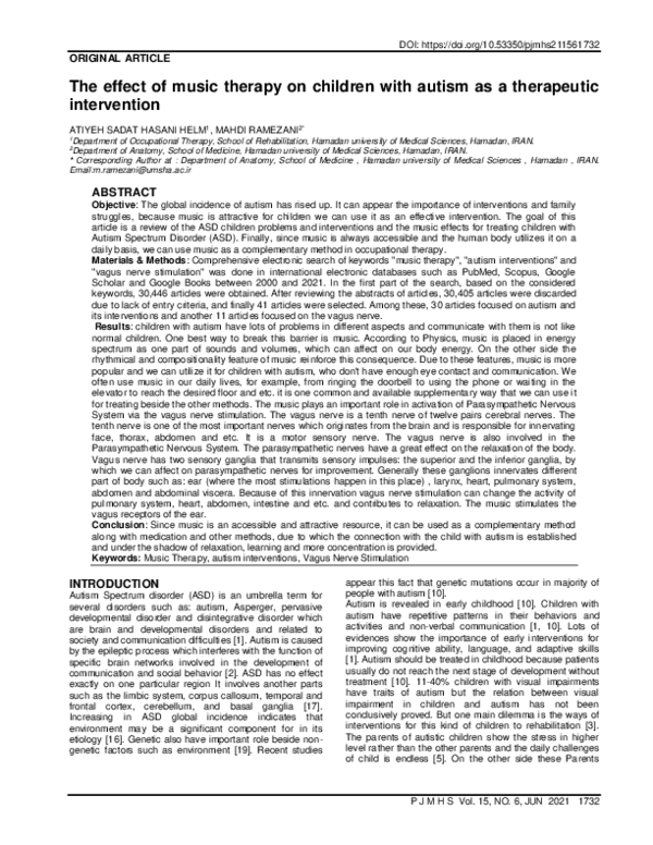 (PDF) The effect of music therapy on children with autism as a ...