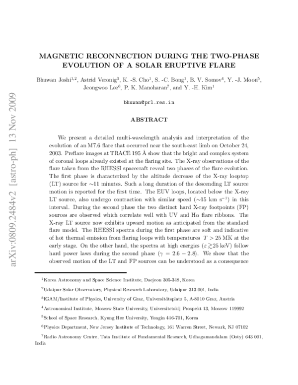 (PDF) Magnetic Reconnection During the Two-Phase Evolution of a Solar ...