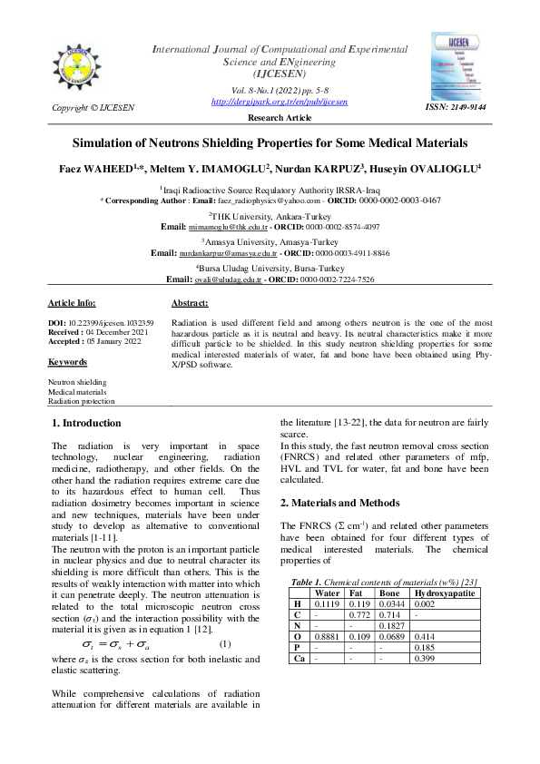 (PDF) Simulation of Neutrons Shielding Properties for Some Medical ...