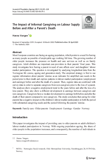 (PDF) The Impact of Informal Caregiving on Labour Supply Before and ...