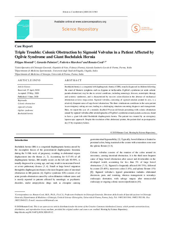 (PDF) Triple Trouble: Colonic Obstruction by Sigmoid Volvulus in a ...