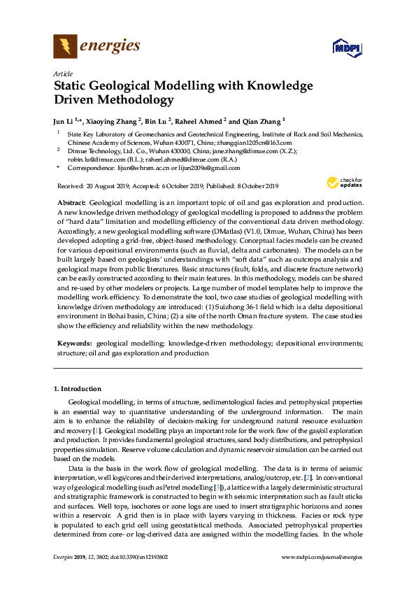 (PDF) Static Geological Modelling with Knowledge Driven Methodology