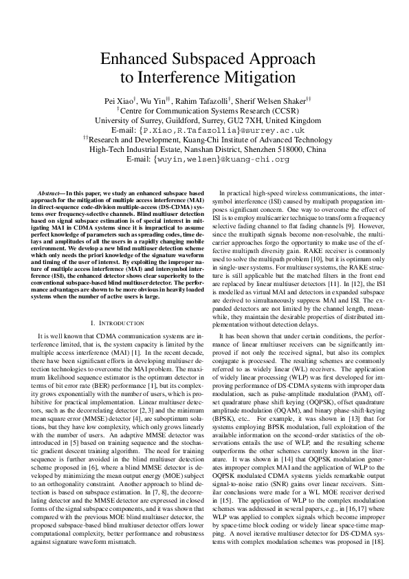 (PDF) Enhanced subspaced approach to interference mitigation