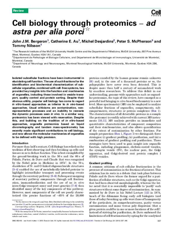 (PDF) Cell biology through proteomics – ad astra per alia porci