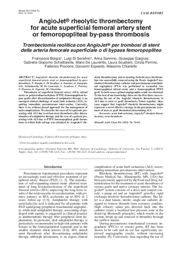 (PDF) AngioJet rheolytic thrombectomy for acute superficial femoral ...