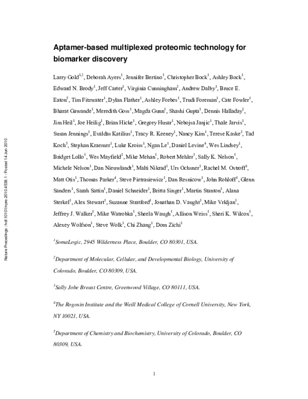 (PDF) Aptamer-Based Multiplexed Proteomic Technology for Biomarker ...