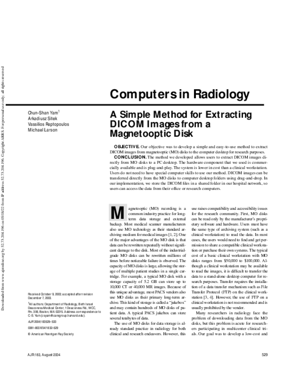 (PDF) A Simple Method for Extracting DICOM Images from a Magnetooptic Disk
