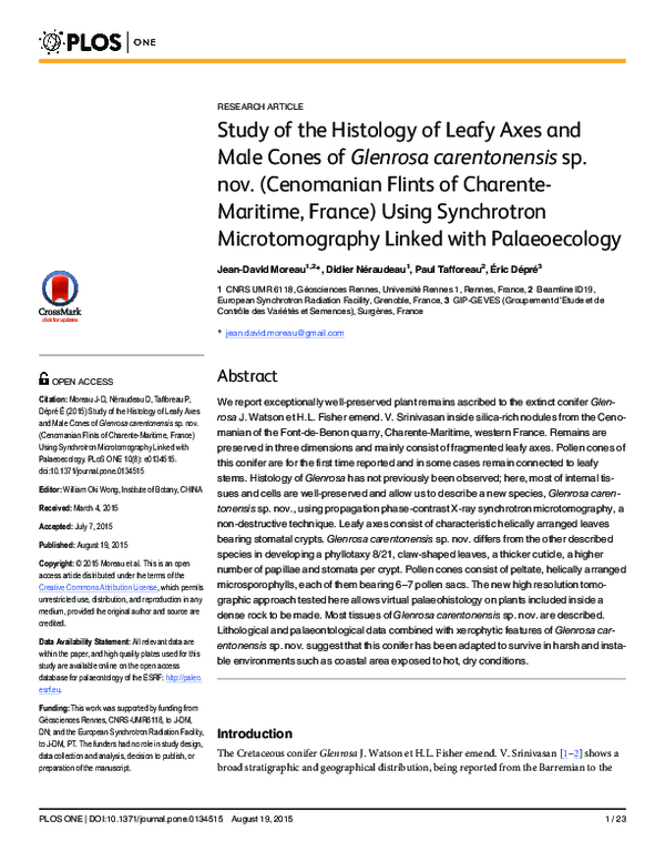 (PDF) Study of the Histology of Leafy Axes and Male Cones of Glenrosa ...
