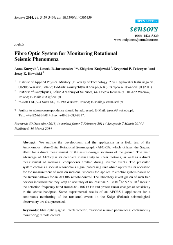 (PDF) Article Fibre Optic System for Monitoring Rotational Seismic ...