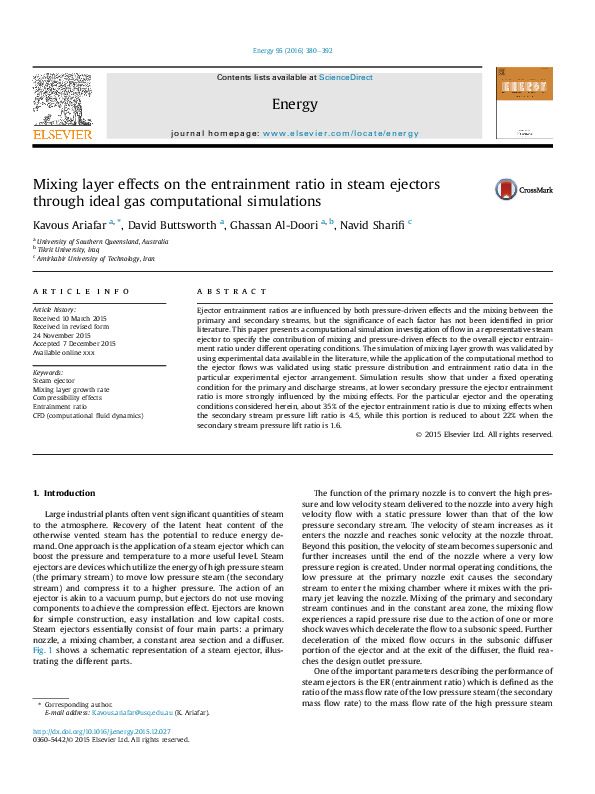 (PDF) Mixing layer effects on the entrainment ratio in steam ejectors ...