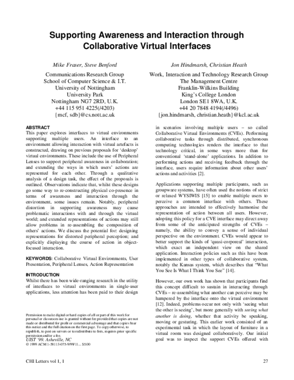 (PDF) Supporting awareness and interaction through collaborative ...