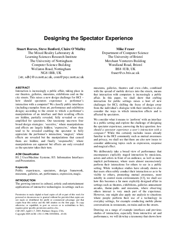 (PDF) Designing the spectator experience