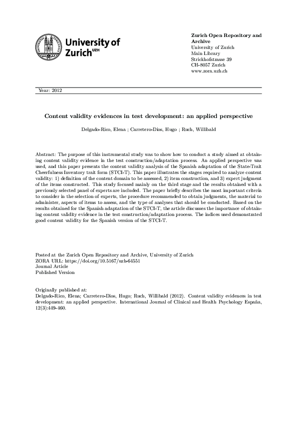 (PDF) Content validity evidences in test development: An applied ...