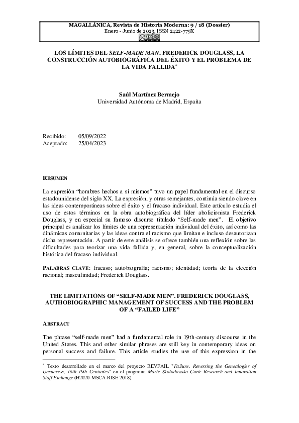 (PDF) SAÚL MARTÍNEZ BERMEJO: Los límites del self-made man. Frederick ...