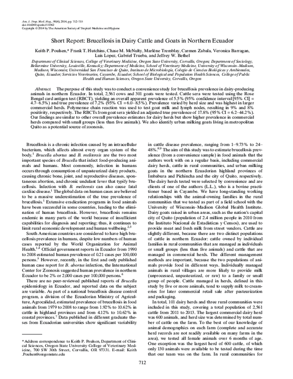 (PDF) Brucellosis in Dairy Cattle and Goats in Northern Ecuador