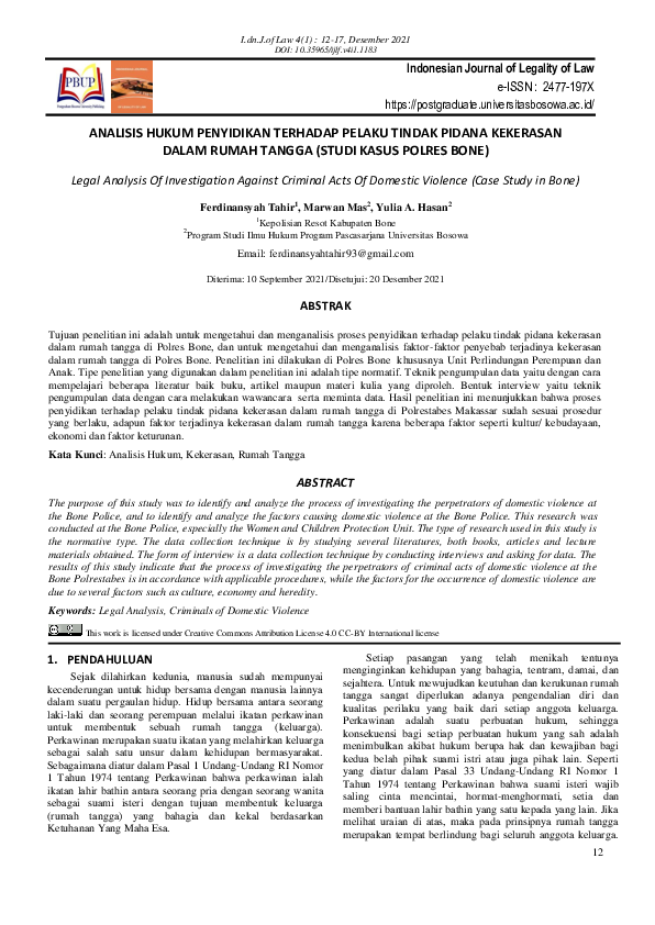 (PDF) Analisis Hukum Penyidikan Terhadap Pelaku Tindak Pidana Kekerasan ...