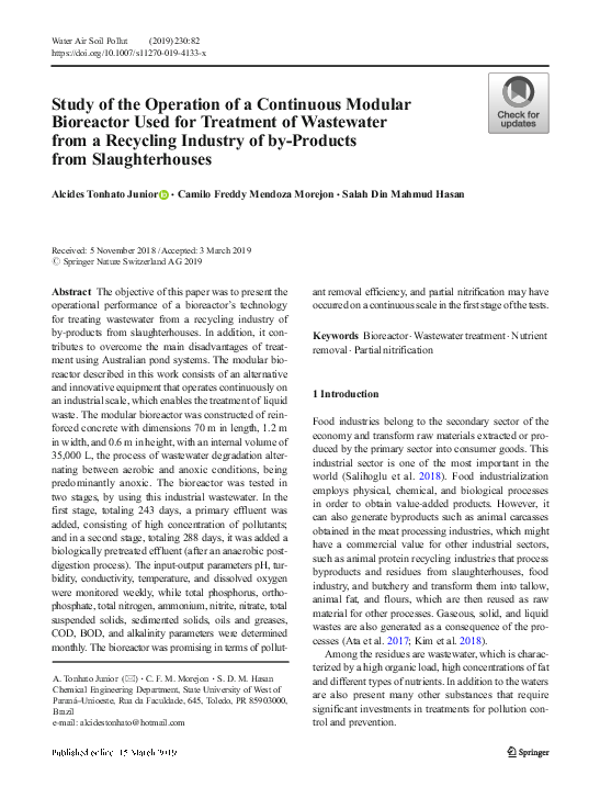 (PDF) Study of the Operation of a Continuous Modular Bioreactor Used ...