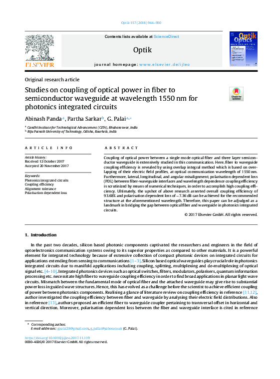 (PDF) Optical Fiber to Waveguide Coupling at 1550 nm