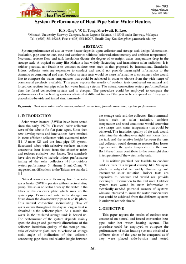 (PDF) System performance of heat pipe solar water heaters
