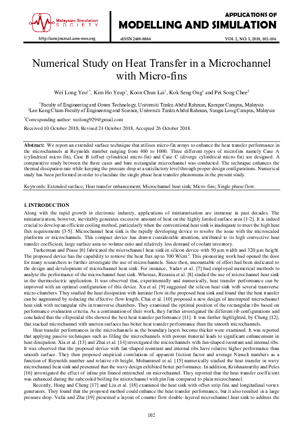 (PDF) Numerical Study on Heat Transfer in a Microchannel with Micro-fins