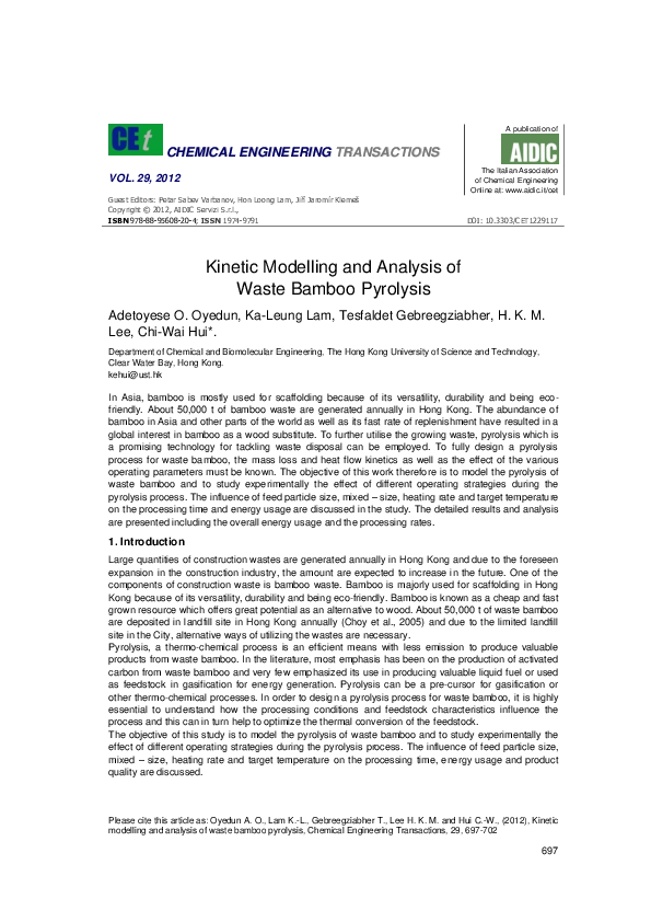 (PDF) Kinetic modelling and analysis of waste bamboo pyrolysis
