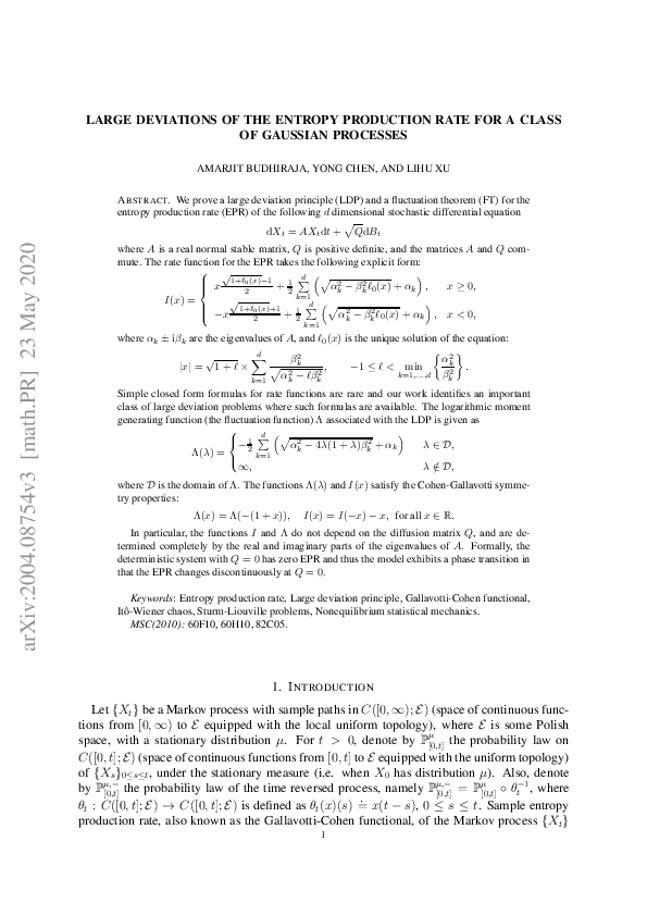 (PDF) Large deviations of the entropy production rate for a class of ...