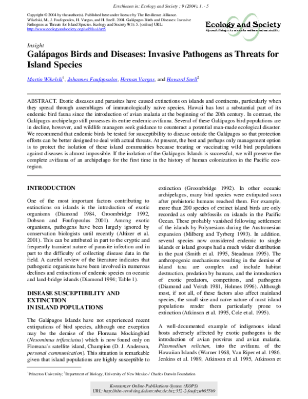 (PDF) Galápagos Birds and Diseases: Invasive Pathogens as Threats for ...