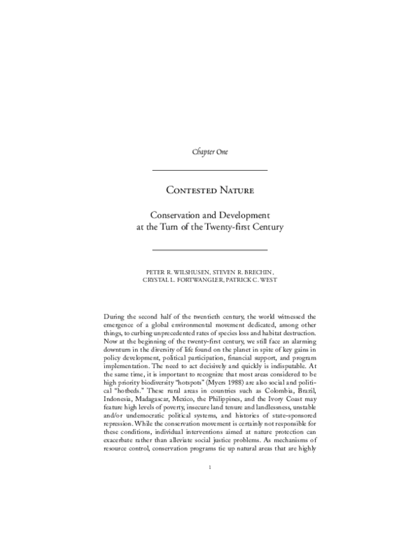 (PDF) Contested nature: conservation and development at the turn of the ...