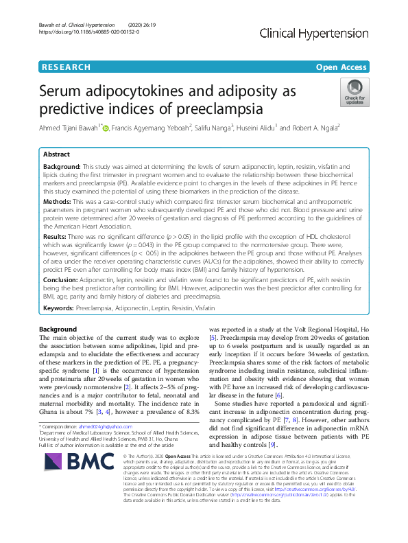 (PDF) Serum adipocytokines and adiposity as predictive indices of ...