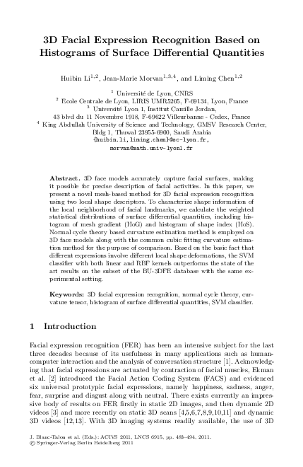 (PDF) 3D Facial Expression Recognition Based on Histograms of Surface ...